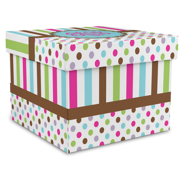 Custom Stripes & Dots Gift Box with Lid - Canvas Wrapped - XX-Large (Personalized)