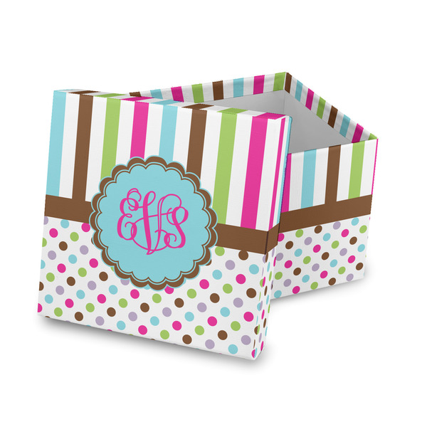 Custom Stripes & Dots Gift Box with Lid - Canvas Wrapped (Personalized)