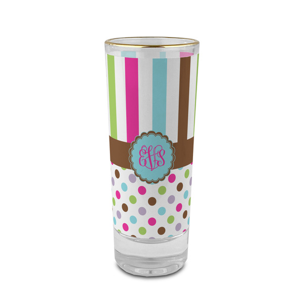 Custom Stripes & Dots 2 oz Shot Glass - Glass with Gold Rim (Personalized)