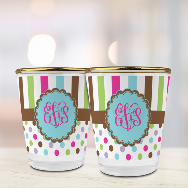 Stripes & Dots Glass Shot Glass - with gold rim - LIFESTYLE