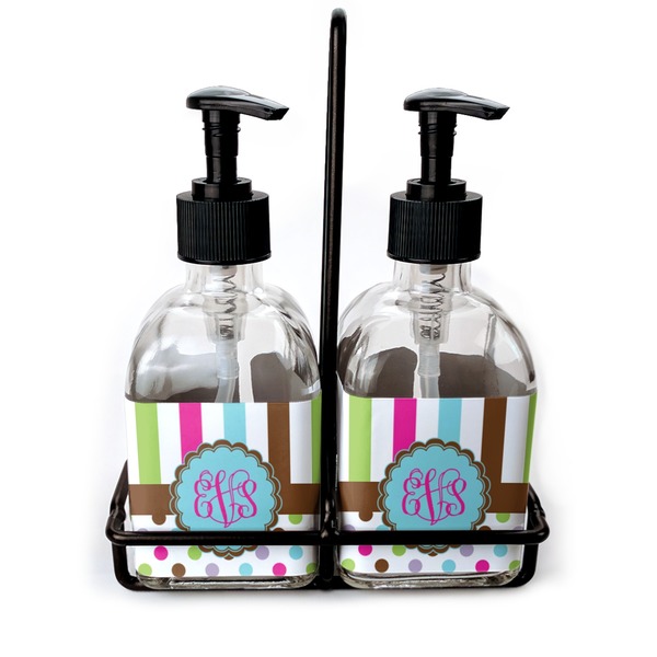 Custom Stripes & Dots Glass Soap & Lotion Bottle Set (Personalized)