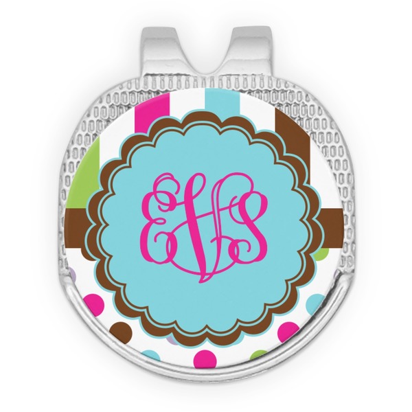 Custom Stripes & Dots Golf Ball Marker - Hat Clip - Silver