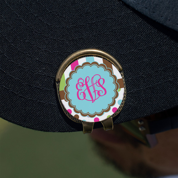 Stripes & Dots Golf Ball Marker Hat Clip - Gold - On Hat