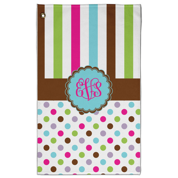 Custom Stripes & Dots Golf Towel - Poly-Cotton Blend - Large w/ Monograms