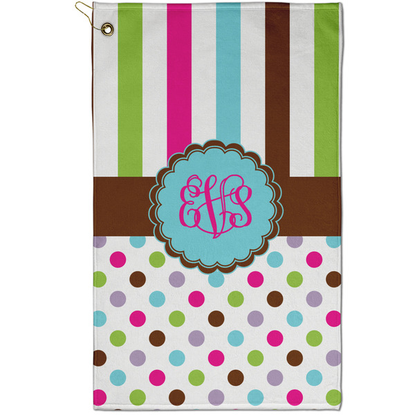 Custom Stripes & Dots Golf Towel - Poly-Cotton Blend - Small w/ Monograms
