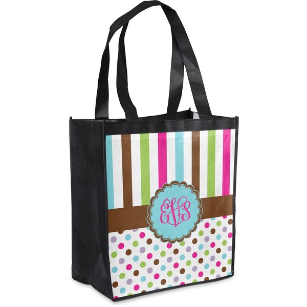 Custom Stripes & Dots Grocery Bag (Personalized)