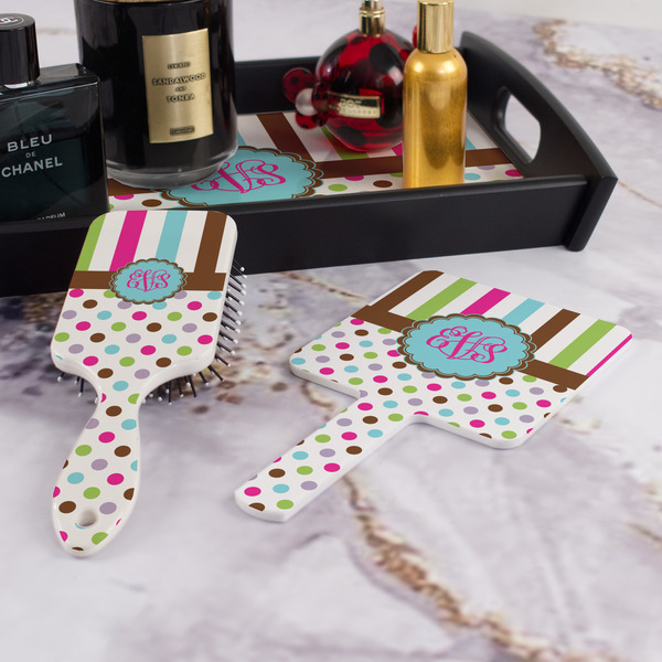 Stripes & Dots Hair Brush and Hand Mirror - Bathroom Scene