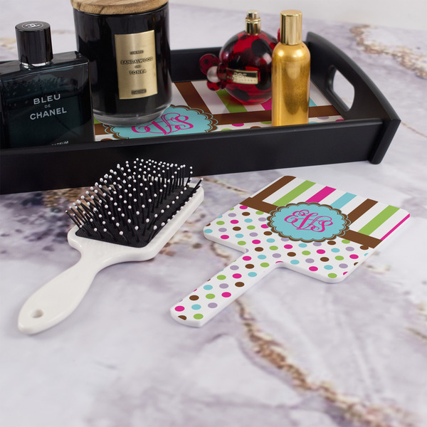 Stripes & Dots Hand Mirror - With Hair Brush