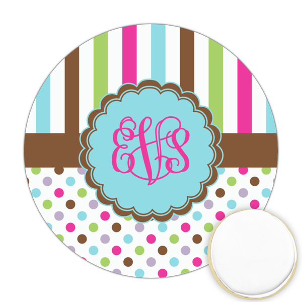 Custom Stripes & Dots Printed Cookie Topper - Round (Personalized)