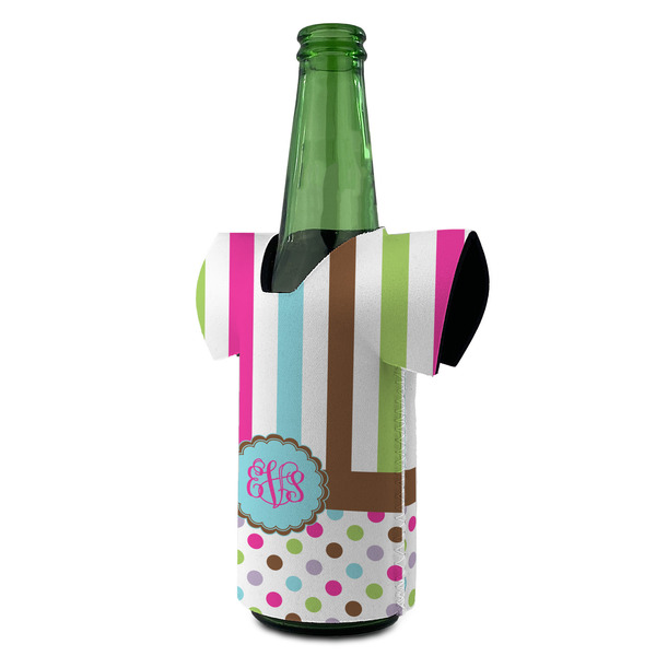 Stripes & Dots Jersey Bottle Cooler - ANGLE (on bottle)