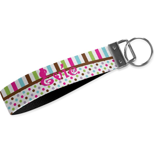Custom Stripes & Dots Wristlet Webbing Keychain Fob (Personalized)