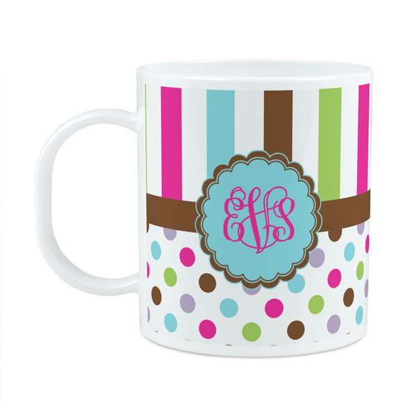 Custom Stripes & Dots Plastic Kids Mug (Personalized)