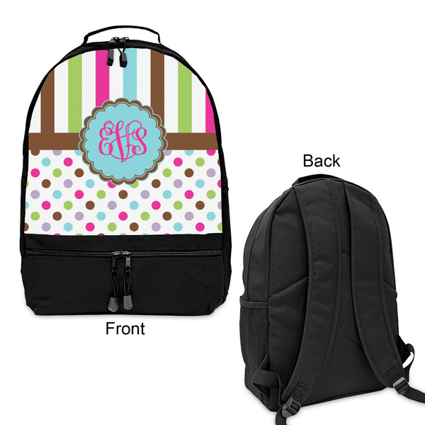 Stripes & Dots Large Backpack - Black - Front & Back View