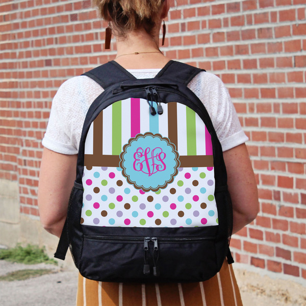 Stripes & Dots Large Backpack - Black - On Back