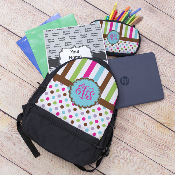 Stripes & Dots Large Backpack - Black - With Stuff