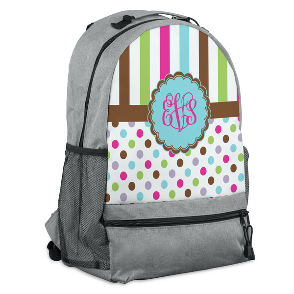 Custom Stripes & Dots Backpack - Grey (Personalized)