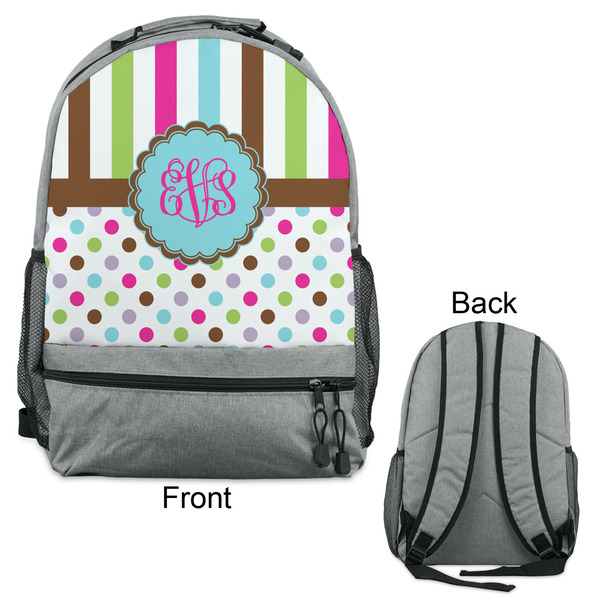 Stripes & Dots Large Backpack - Gray - Front & Back View