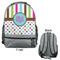 Stripes & Dots Large Backpack - Gray - Front & Back View