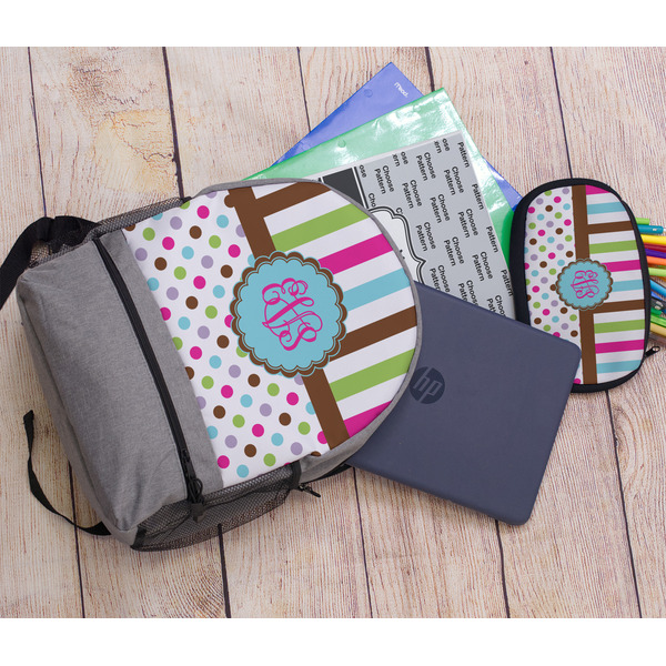 Stripes & Dots Large Backpack - Gray - With Stuff