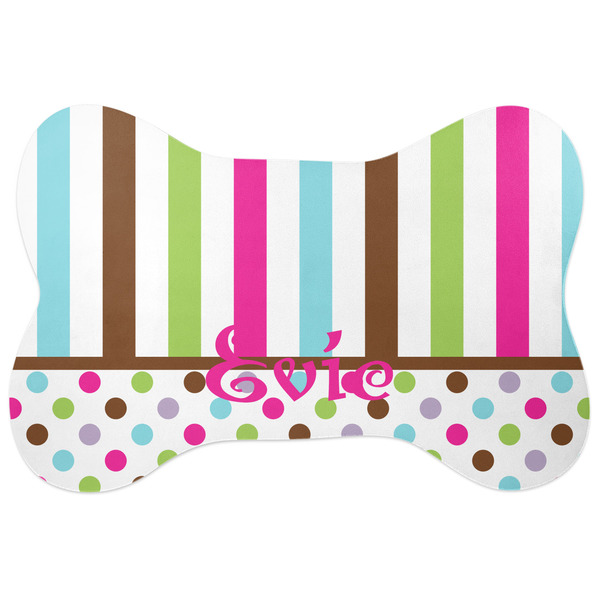 Custom Stripes & Dots Bone Shaped Dog Food Mat (Personalized)