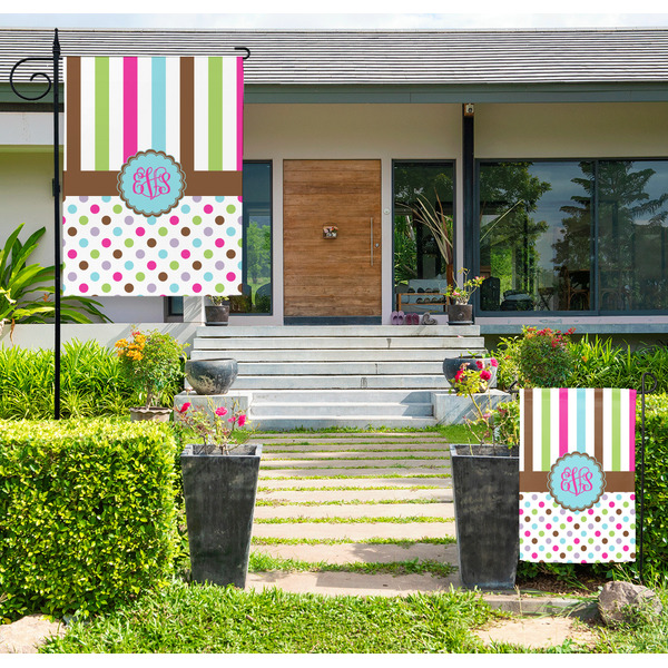 Custom Stripes & Dots Large Garden Flag - Double Sided (Personalized)
