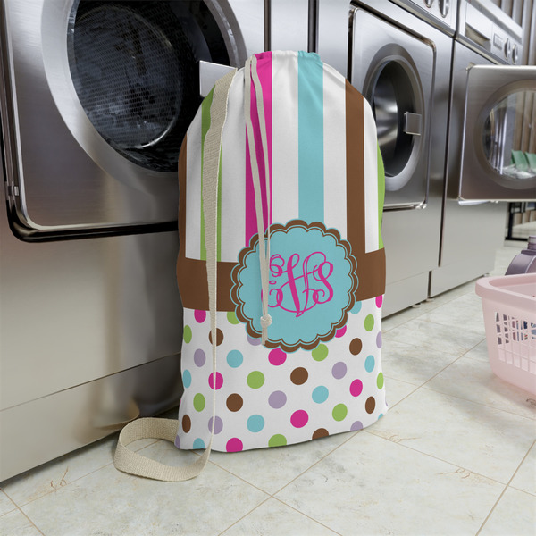 Stripes & Dots Large Laundry Bag - In Context