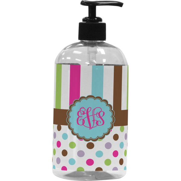 Custom Stripes & Dots Plastic Soap / Lotion Dispenser (16 oz - Large - Black) (Personalized)