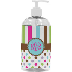 Stripes & Dots Plastic Soap / Lotion Dispenser (16 oz - Large - White) (Personalized)