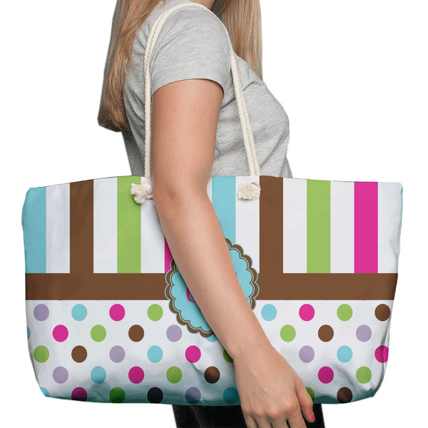 Stripes & Dots Large Rope Tote Bag - In Context View