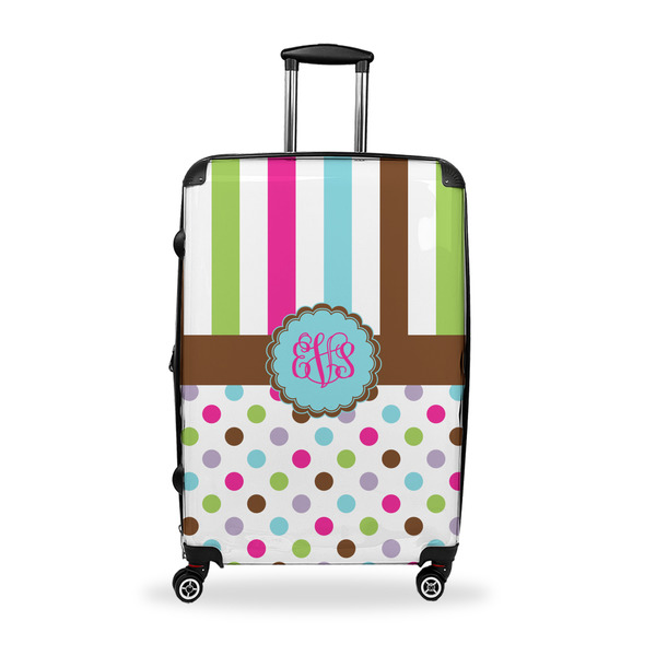 Custom Stripes & Dots Suitcase - 28" Large - Checked w/ Monogram