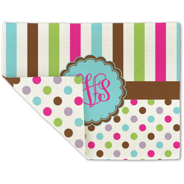 Custom Stripes & Dots Double-Sided Linen Placemat - Single w/ Monogram