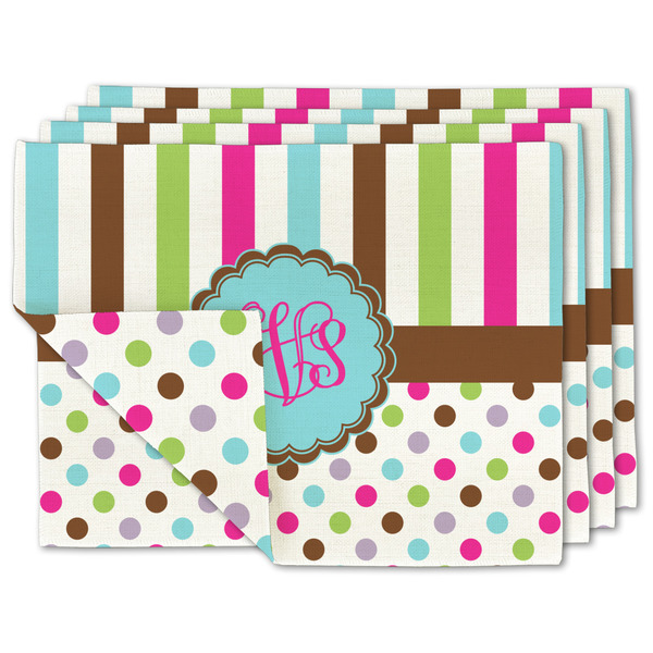 Custom Stripes & Dots Double-Sided Linen Placemat - Set of 4 w/ Monogram