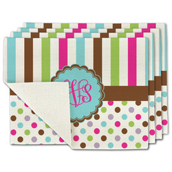 Stripes & Dots Single-Sided Linen Placemat - Set of 4 w/ Monogram