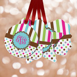 Stripes & Dots Metal Ornaments - Double Sided w/ Monogram