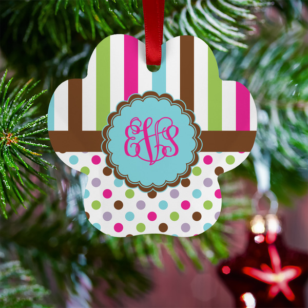 Stripes & Dots Metal Paw Ornament - Lifestyle