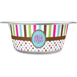 Stripes & Dots Stainless Steel Dog Bowl (Personalized)