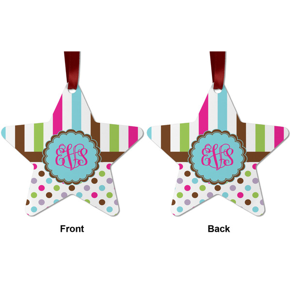 Stripes & Dots Metal Star Ornament - Front and Back