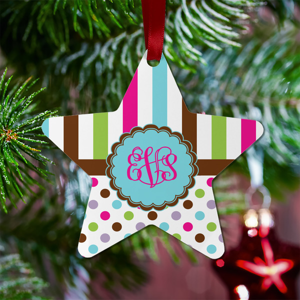 Stripes & Dots Metal Star Ornament - Lifestyle