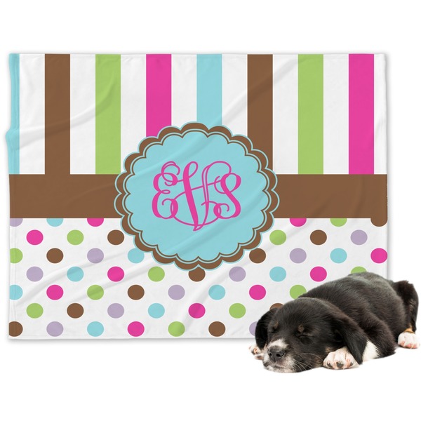 Custom Stripes & Dots Dog Blanket - Large (Personalized)