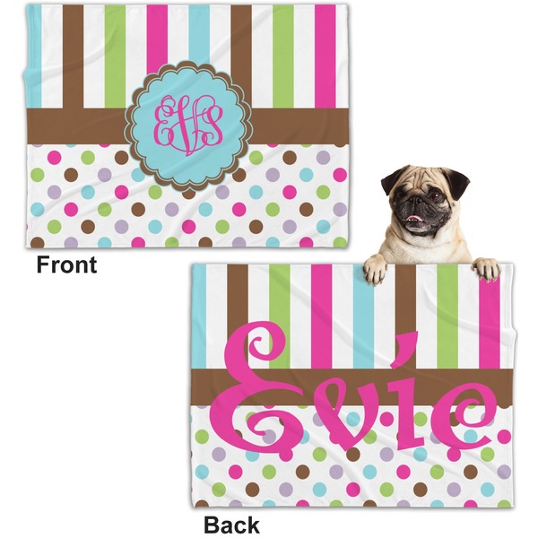 Stripes & Dots Microfleece Dog Blanket - Regular - Front & Back