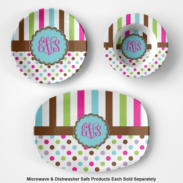 Stripes & Dots Microwave & Dishwasher Safe CP Plastic Dishware - Group