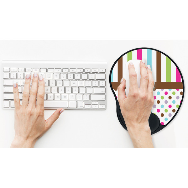 Stripes & Dots Mouse Pad with Wrist Rest - LIFESYTLE 2 (in use)