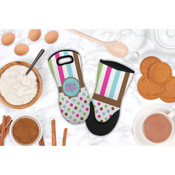 Stripes & Dots Neoprene Oven Mitt - Lifestyle Image