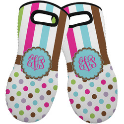 Stripes & Dots Neoprene Oven Mitts - Set of 2 w/ Monogram