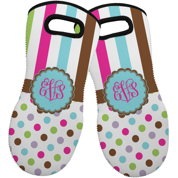 Stripes & Dots Neoprene Oven Mitt -Set of 2 - Front