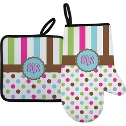 Stripes & Dots Oven Mitt & Pot Holder Set w/ Monogram