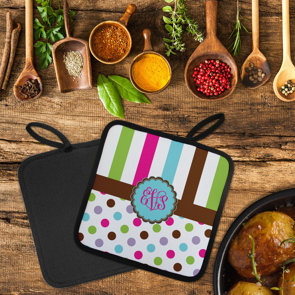 Stripes & Dots Neoprene Pot Holder - Set of 2  LIFESTYLE (Flatlay)