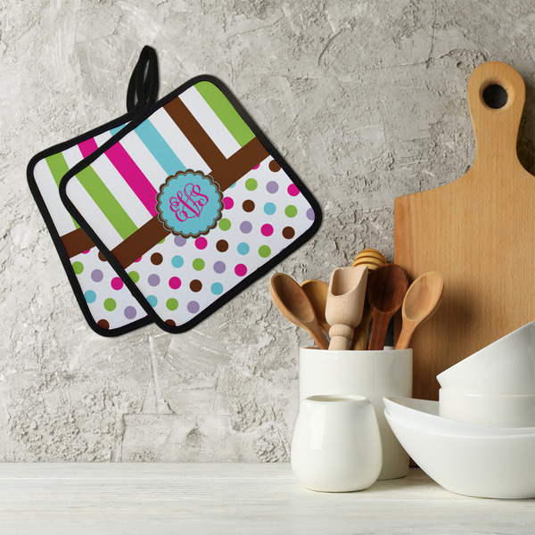 Stripes & Dots Neoprene Pot Holder - Set of 2  LIFESTYLE