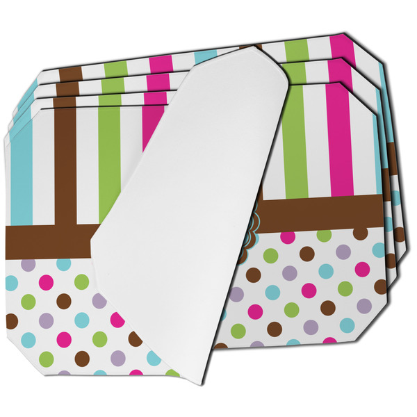 Custom Stripes & Dots Dining Table Mat - Octagon - Set of 4 (Single-Sided) w/ Monogram