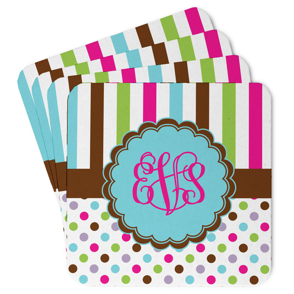 Custom Stripes & Dots Paper Coasters w/ Monograms